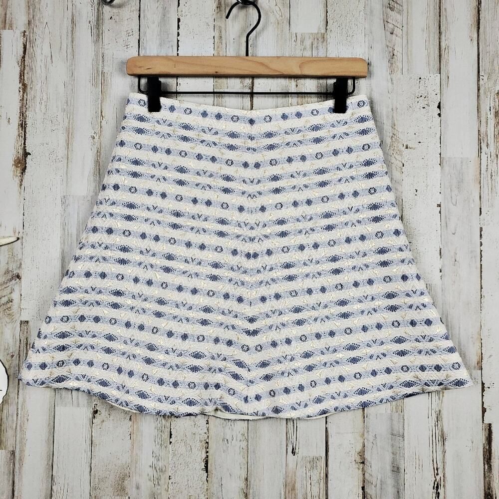 J. Crew Jacquard Flare Skirt Blue Gold Size 2